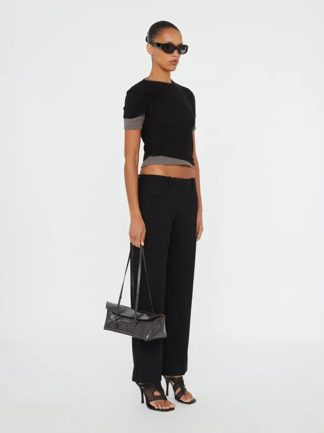 Alternative view of Sheer Ribbed Overlay Loophole Tee