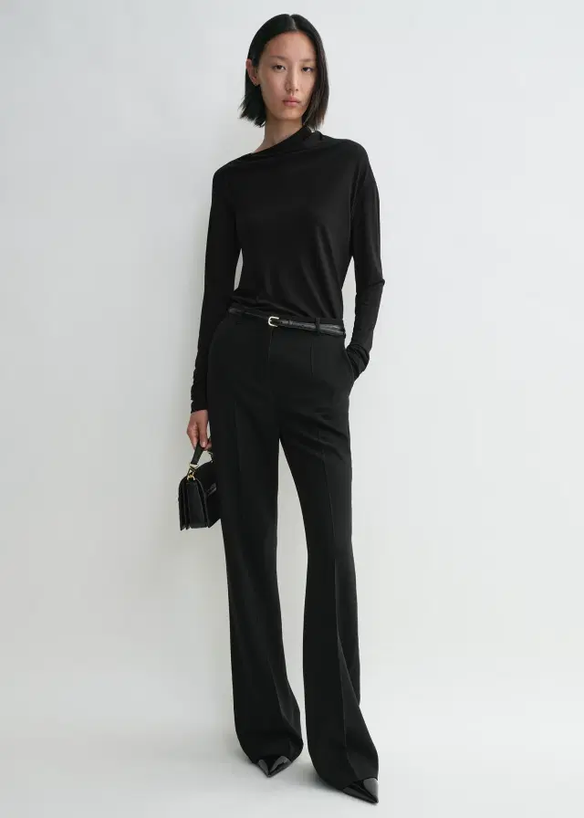 Alternative view of Draped jersey top black