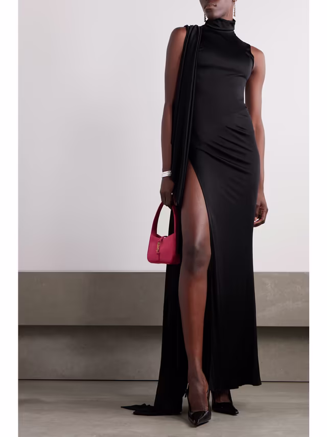 Alternative view of Draped satin jersey turtleneck maxi dress